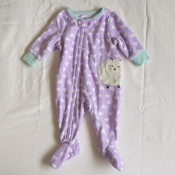 carter's purple sheep fleece zipper footie sleeper pajamas 3 months baby girl - Picture 1 of 5